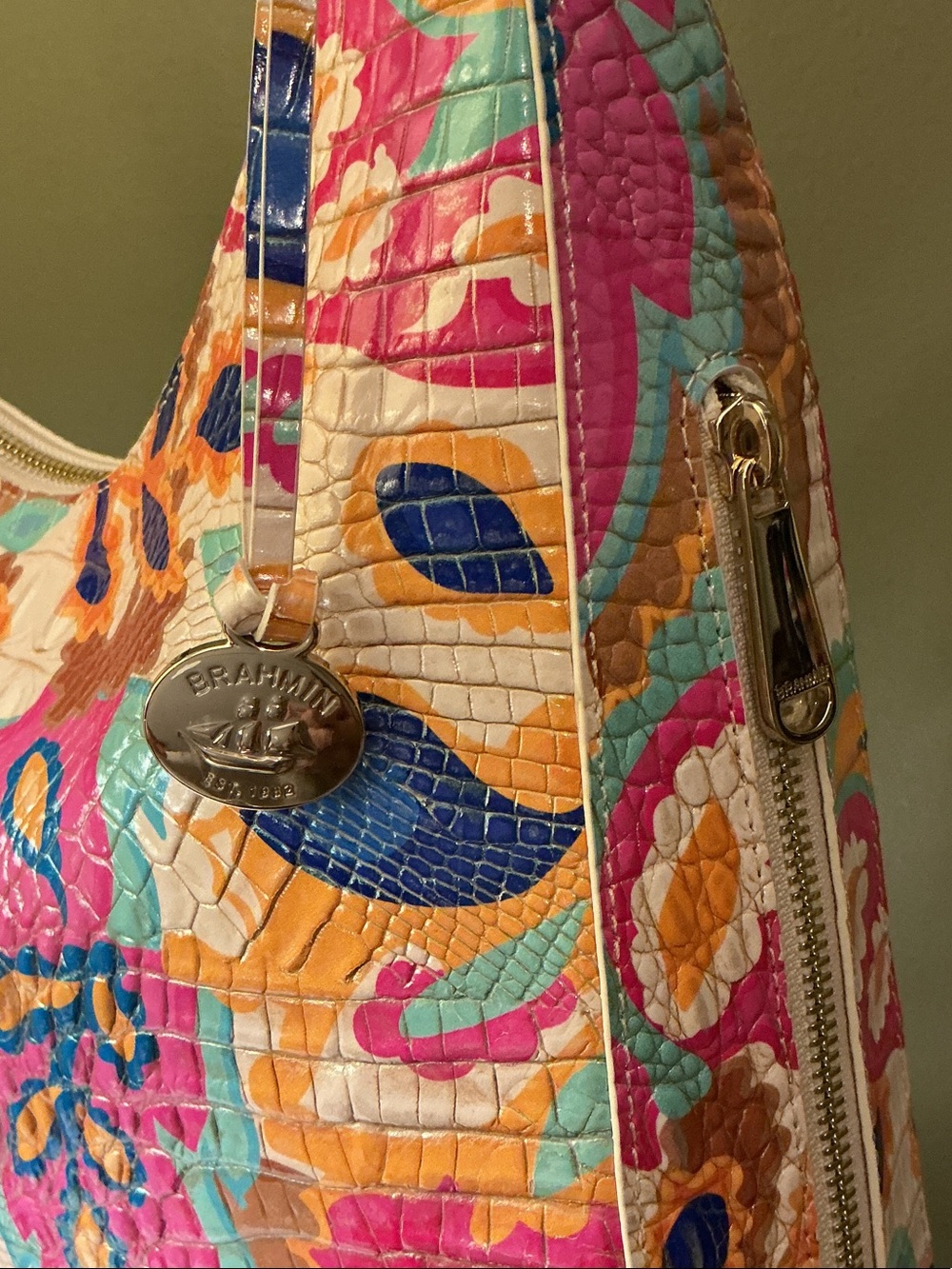 Brahmin NWT Tabitha Wanderlight Melbourne Croc Embossed Leather Shoulder Bag - Picture 5 of 8